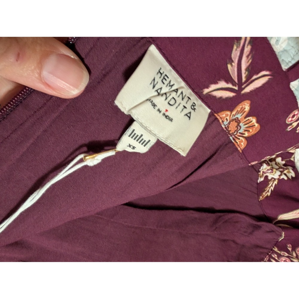 Hemant & Nandita Savi Maxi Dress Wine Floral Cotton Poplin XS NEW Wedding guest - Picture 9 of 14
